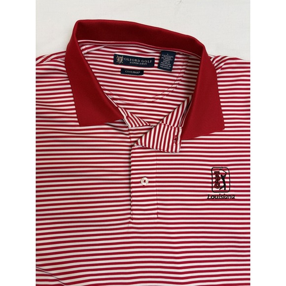 TPC Louisiana Oxford Golf Super Dry Polo Shirt Mens Large Red White Striped - Picture 4 of 9